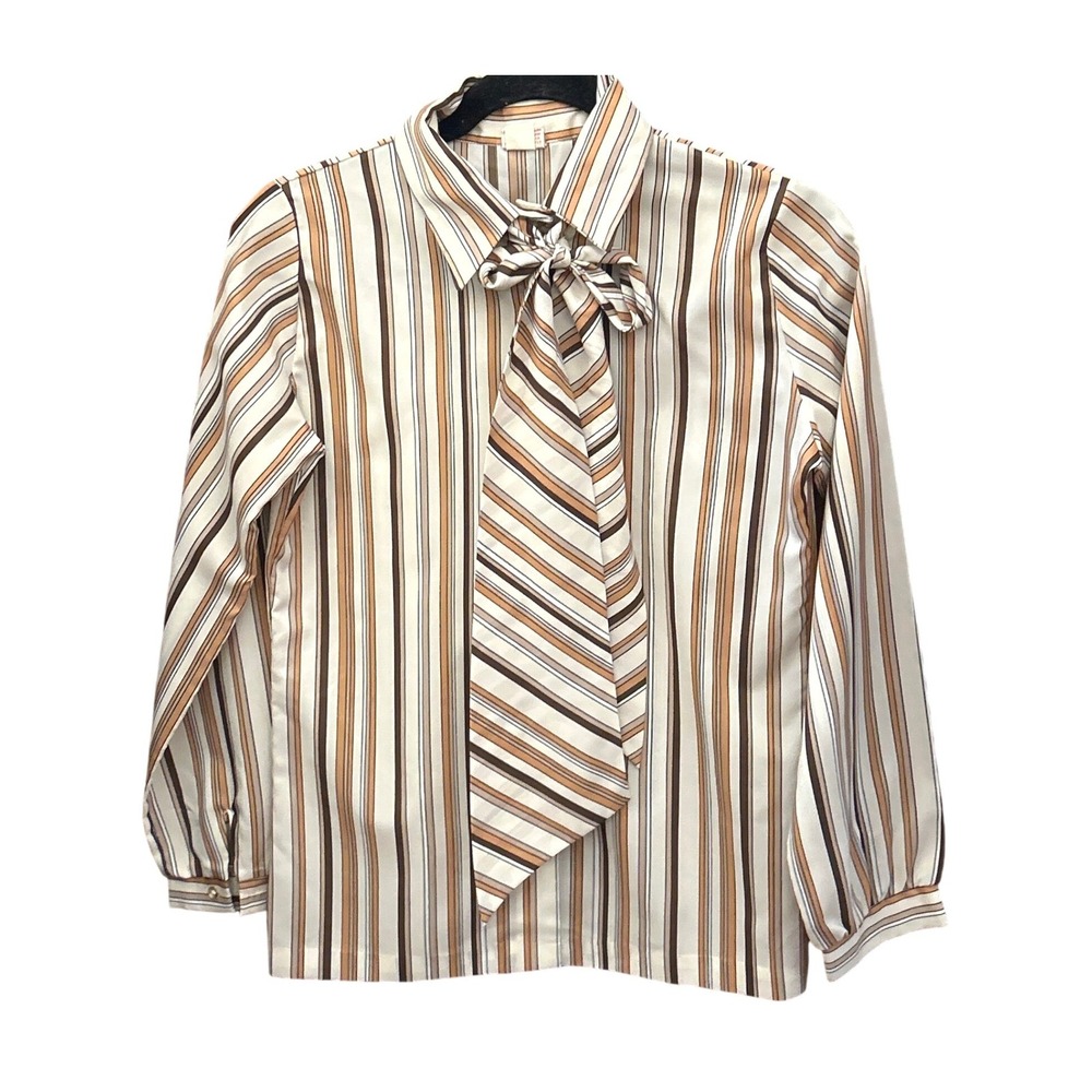 70s Sybil Blouse Striped Neck Tie Retro Librarian Dark Academia Indie Sleaze
